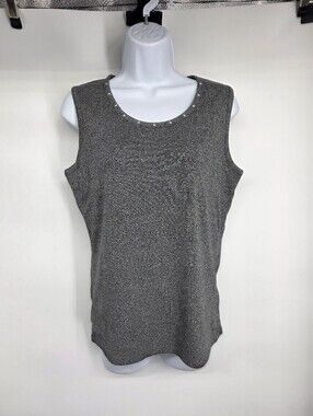 Rafaella Heather Gray Studded Scoop Neck Sleeveless Top Shell MP